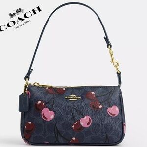 Coach Cherry Print Shoulder Bag in Navy and Pink